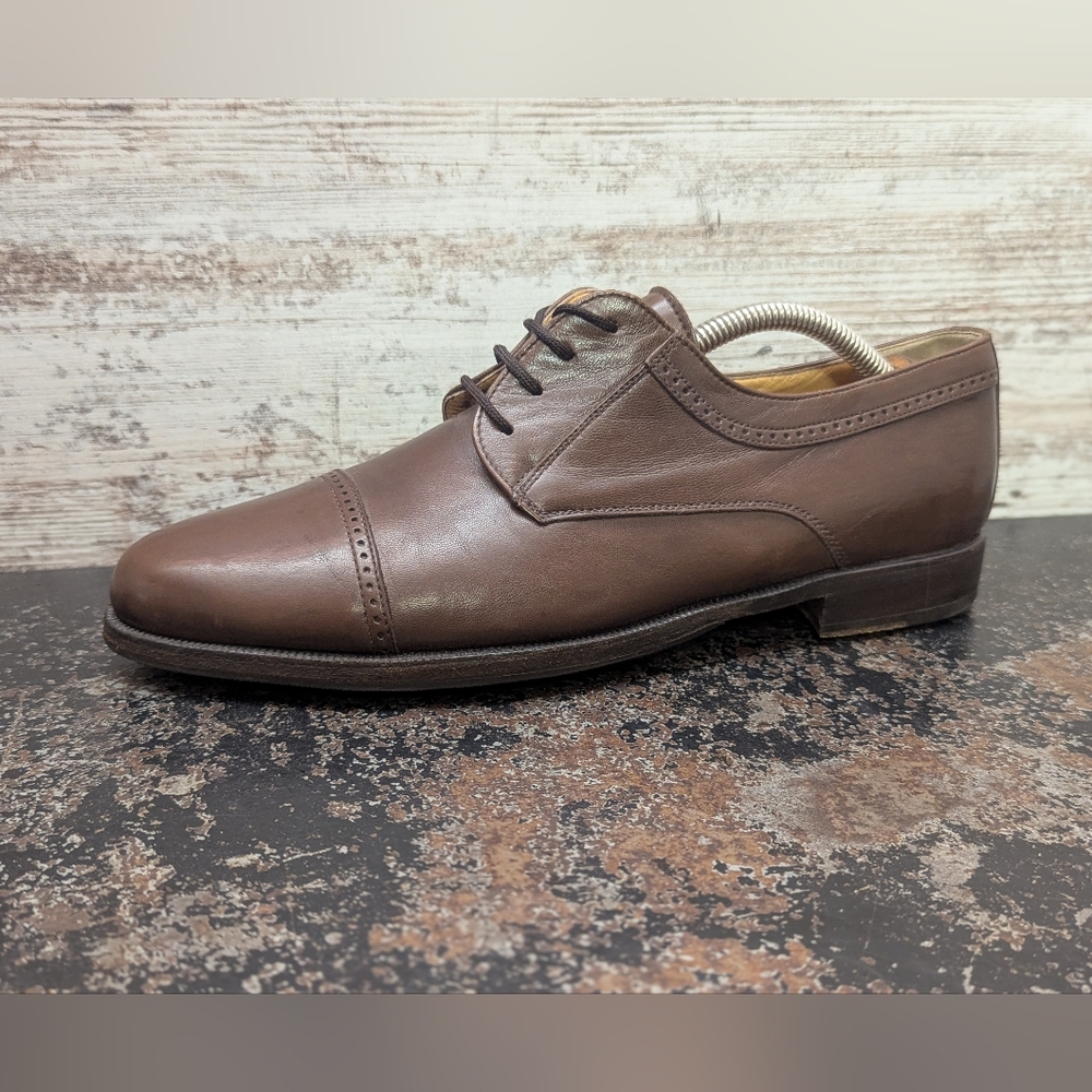 Mens Bally Trino Cap Toe Oxford Shoes Sz 9.5 Used Brown Leather Made in Italy